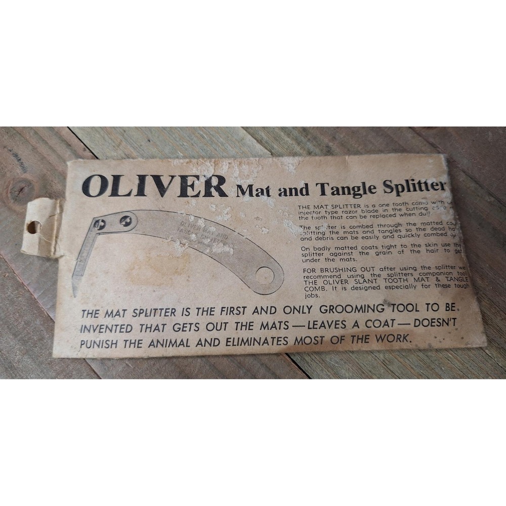 Vintage Oliver Mat and Tangle Splitter Pet Grooming Tool Tulsa OK Patent 2961996